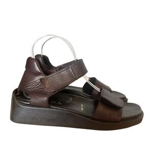 Prada Vintage 90’s/2000’s Y2K Brown Leather Platform Velcro Sandals Y2K 37
